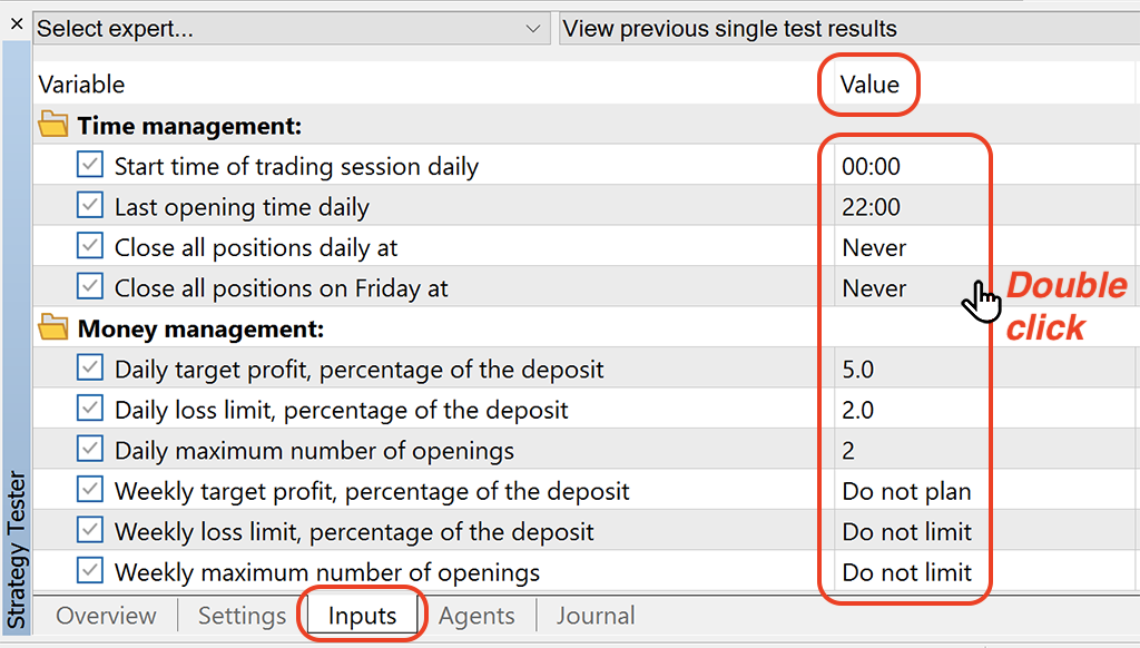 Trading robots manuals where settings