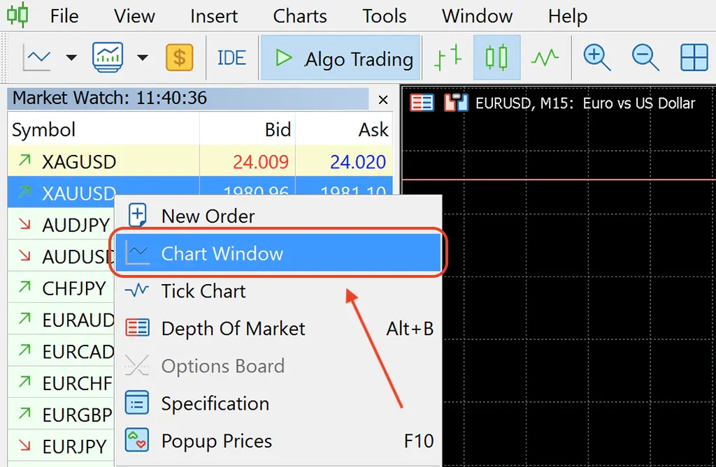 Setting real trading timeframe